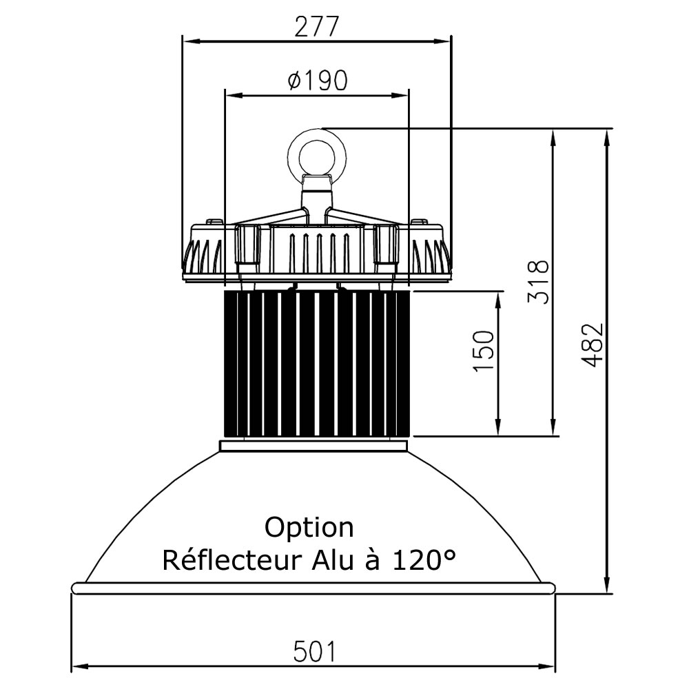 Armature led QUARTZ Eco 120W Plan mécanique