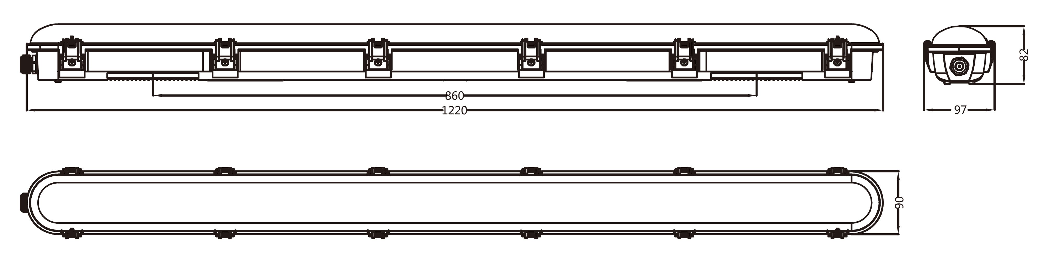 Opaline Caisson LED 120cm 54W IP66 IK10